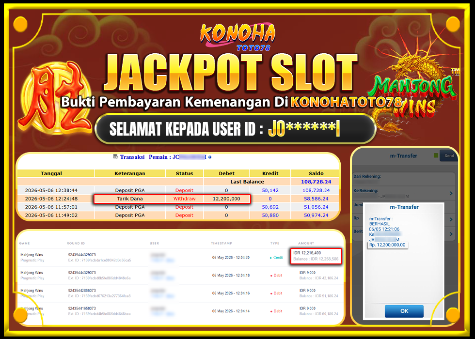 KONOHATOTO78 JACKPOT MAHJONG WINS Rp.Rp.12.200.000,- LUNAS